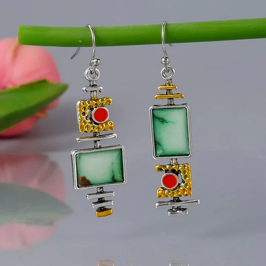 Mixed Metal Natural Stone Earrings