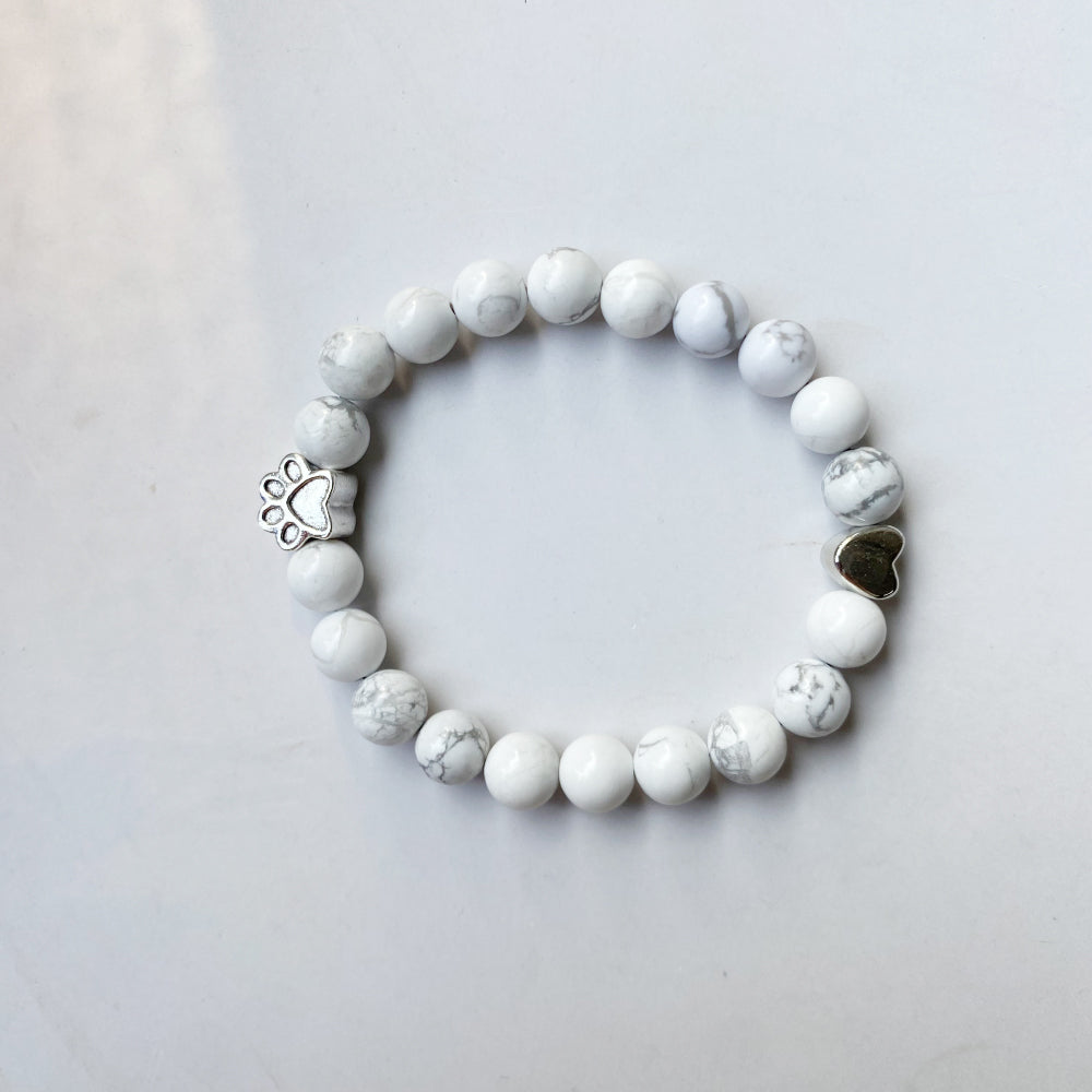 Natural Gemstone Bracelet with Paw & Heart Charm – Handcrafted Design - emmy-rae-jewels.com