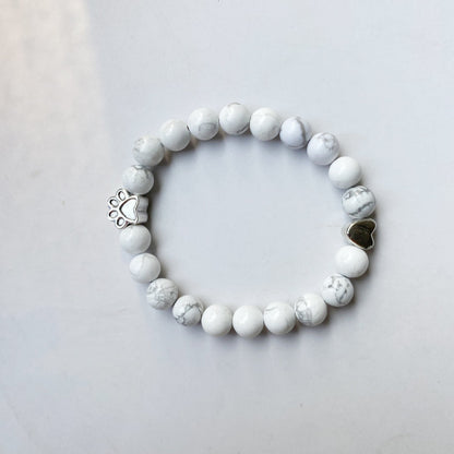 Natural Gemstone Bracelet with Paw & Heart Charm – Handcrafted Design - emmy-rae-jewels.com