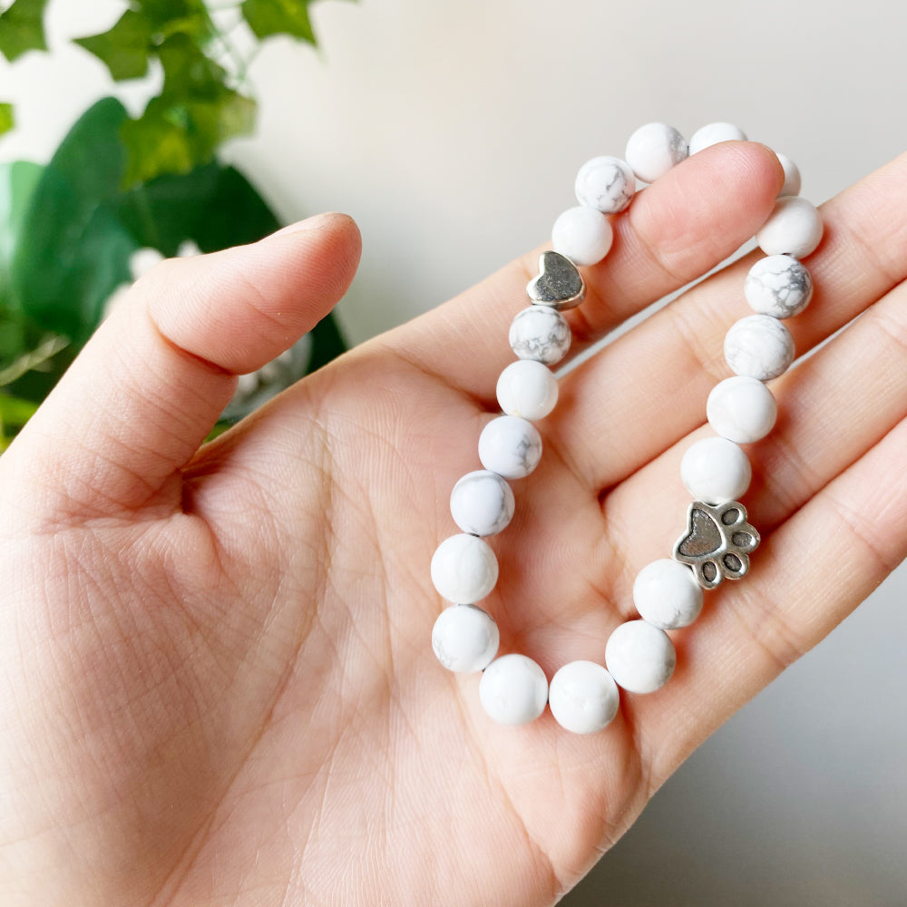 Natural Gemstone Bracelet with Paw & Heart Charm – Handcrafted Design - emmy-rae-jewels.com
