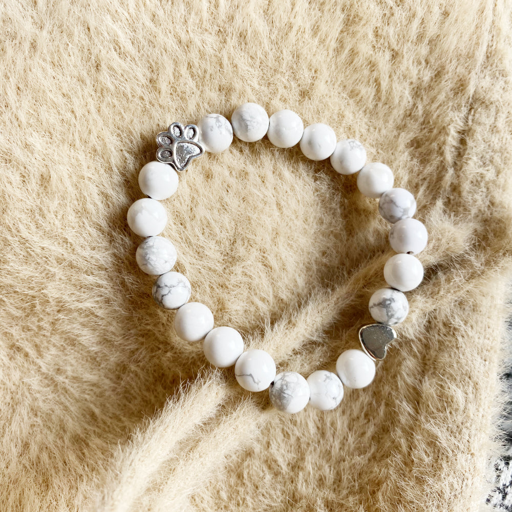 Natural Gemstone Bracelet with Paw & Heart Charm – Handcrafted Design - emmy-rae-jewels.com