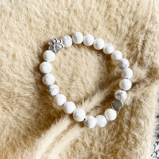 Natural Gemstone Bracelet with Paw & Heart Charm – Handcrafted Design - emmy-rae-jewels.com