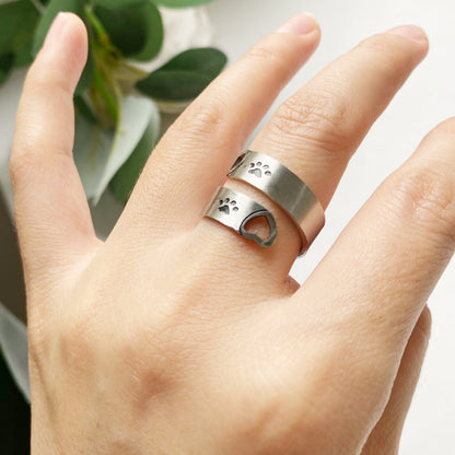 Adjustable Paw & Heart Twist Ring – Stainless Steel - emmy-rae-jewels.com