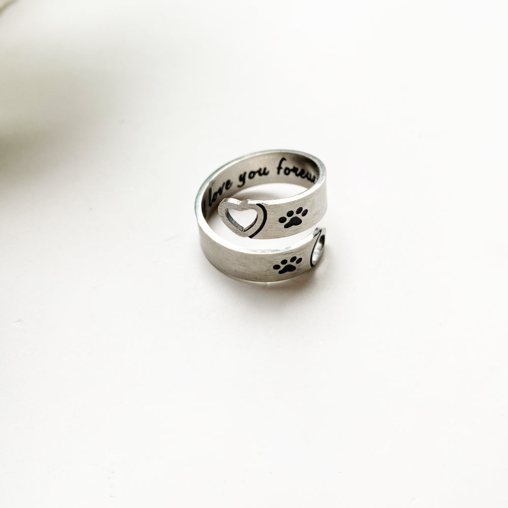 Adjustable Paw & Heart Twist Ring – Stainless Steel - emmy-rae-jewels.com