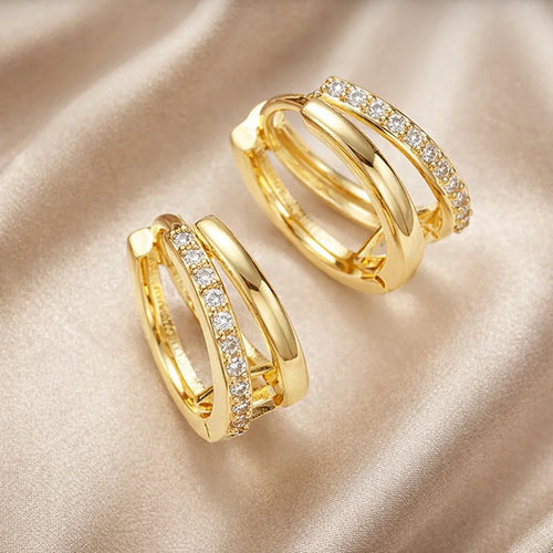 Timeless Gold Zircon Hoop Earrings