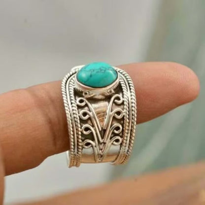 Retro Bohemian Creative Pattern Turquoise Open Ring
