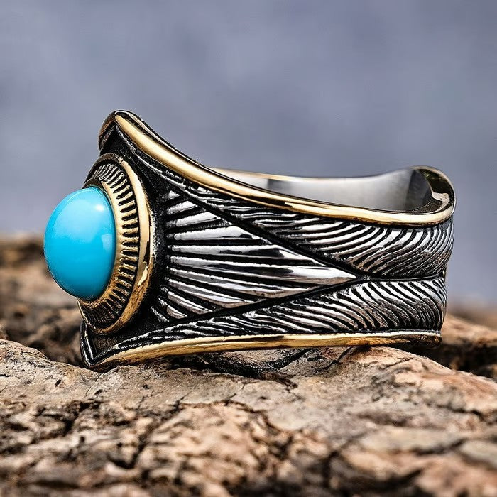 European and American retro turquoise personalized Indian style ring - emmy-rae-jewels.com