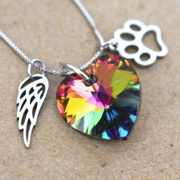 Rainbow Memorial Necklace with Heart Pendant - emmy-rae-jewels.com