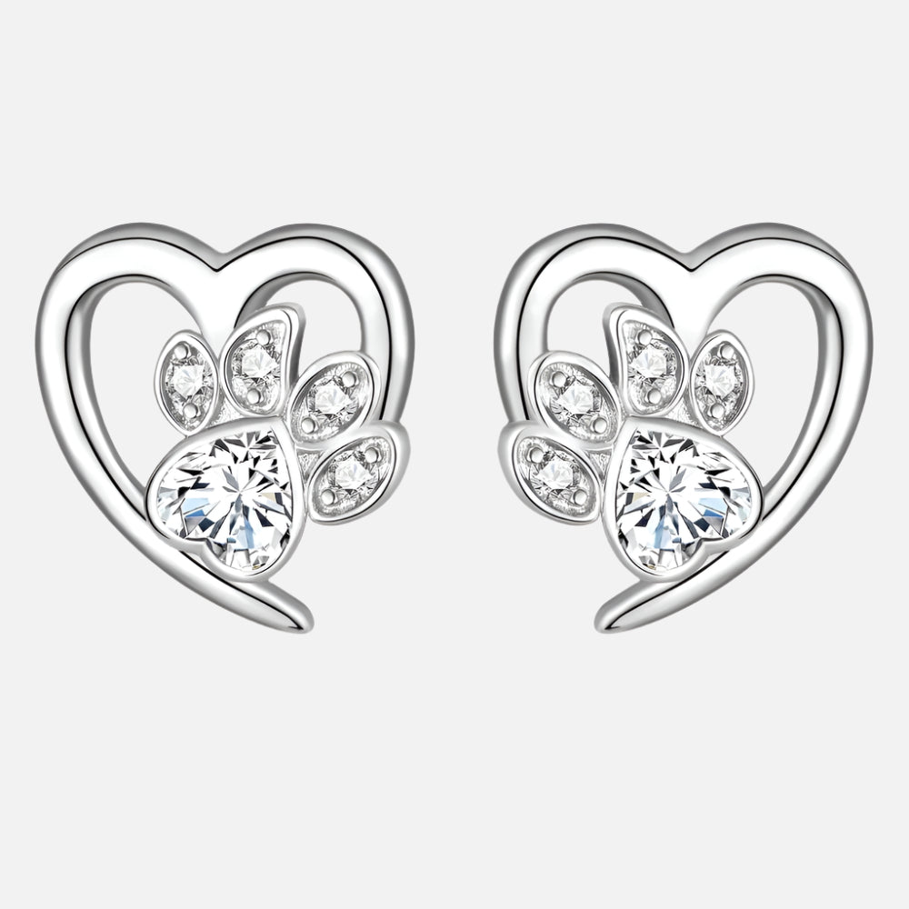 Paw and Heart Earrings with Zirconia - emmy-rae-jewels.com