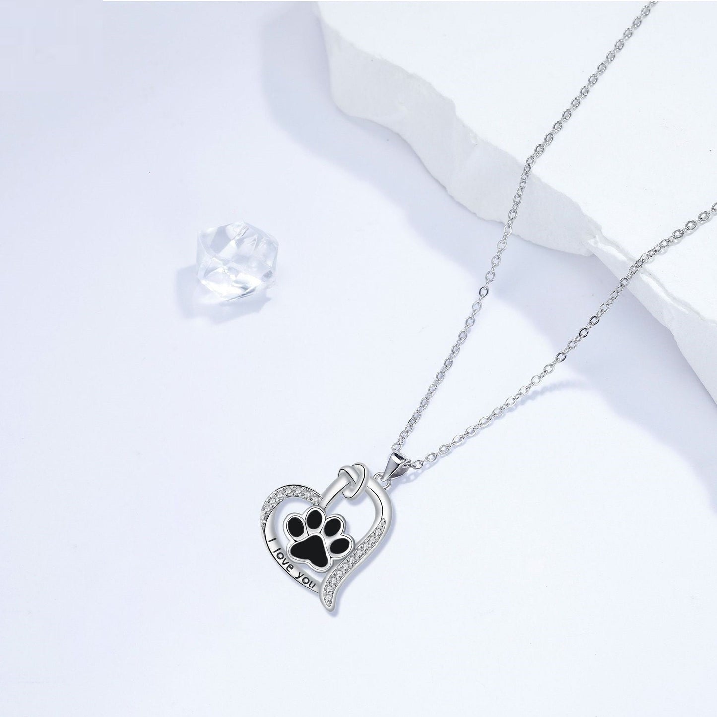 Heart-shaped Dog Paw Print Necklace with Zirconia - emmy-rae-jewels.com