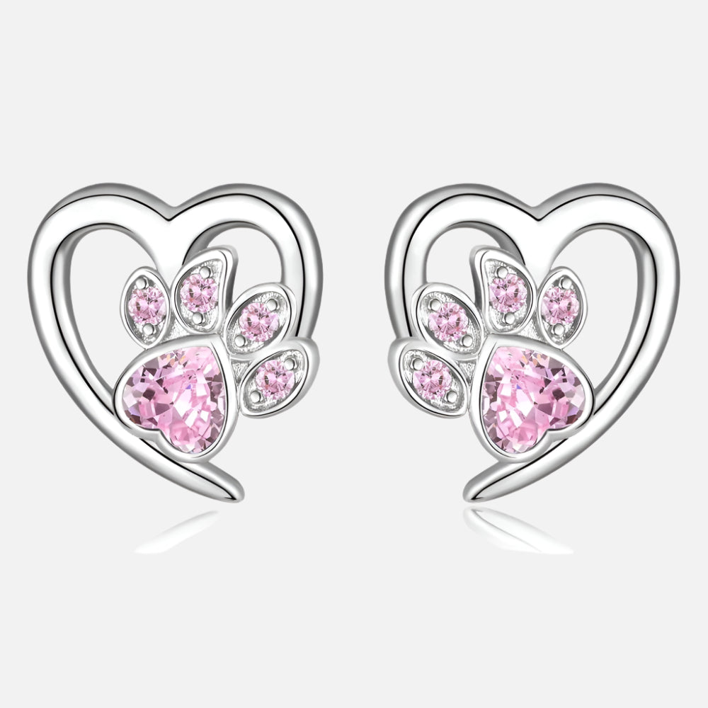 Paw and Heart Earrings with Zirconia - emmy-rae-jewels.com