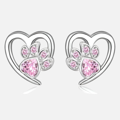Paw and Heart Earrings with Zirconia - emmy-rae-jewels.com