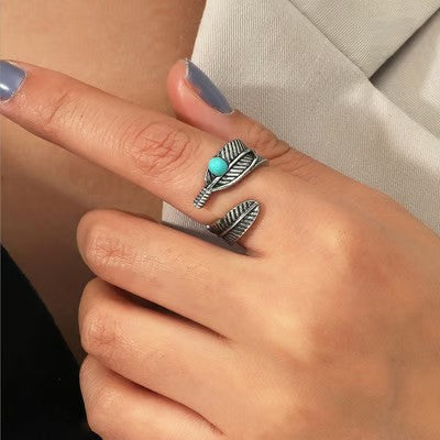 For Memorial S925 Guardian Angel Turquoise Feather Ring - emmy-rae-jewels.com