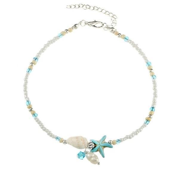 Star and Shell Anklet Bracelet with Natural Stones - emmy-rae-jewels.com