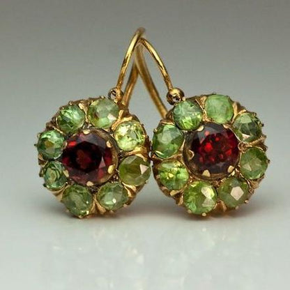 Vintage Rounded Green & Red Crystal Earrings - emmy-rae-jewels.com