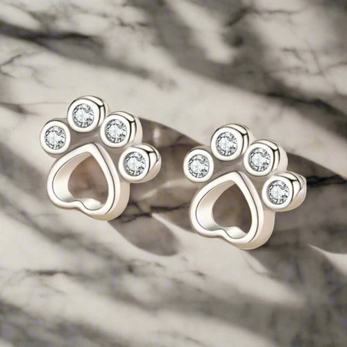 Paw Stud Earrings in Sterling Silver – With Sparkling Zirconia - emmy-rae-jewels.com