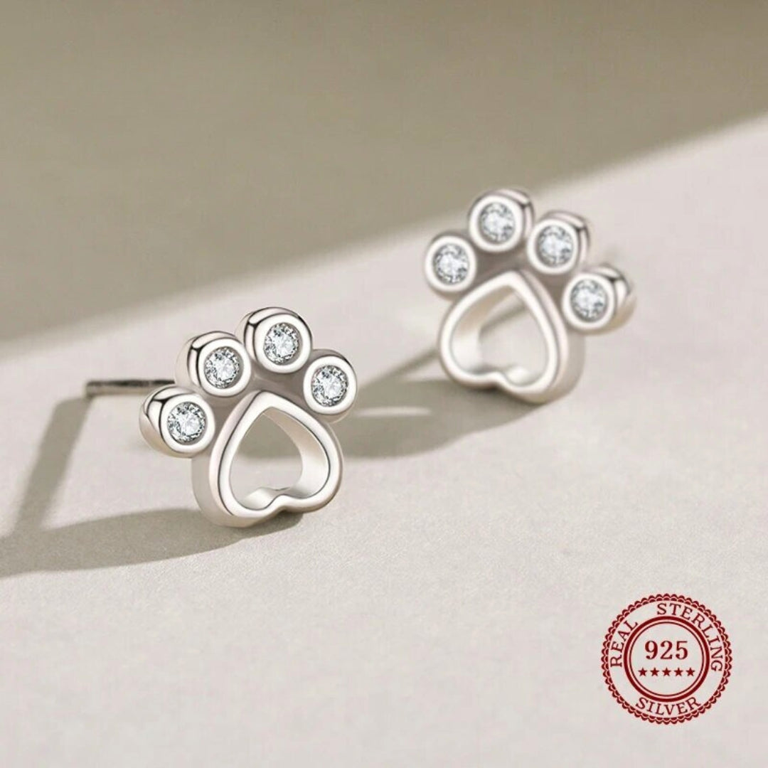Paw Stud Earrings in Sterling Silver – With Sparkling Zirconia - emmy-rae-jewels.com