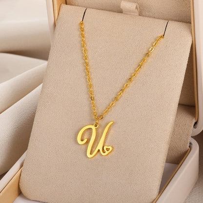 Cursive Initial Letter Pendant Necklaces - emmy-rae-jewels.com