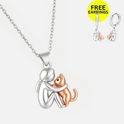Cat Hug Pendant Necklace with Bonus Earrings – Limited Time Offer - emmy-rae-jewels.com