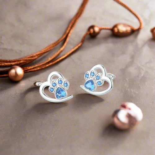 Paw and Heart Earrings with Zirconia - emmy-rae-jewels.com