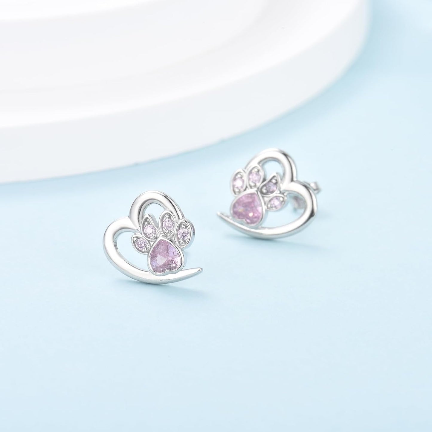 Paw and Heart Earrings with Zirconia - emmy-rae-jewels.com