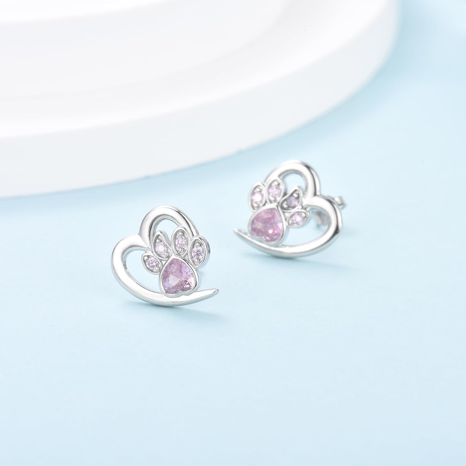Paw and Heart Earrings with Zirconia - emmy-rae-jewels.com