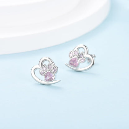 Paw and Heart Earrings with Zirconia - emmy-rae-jewels.com