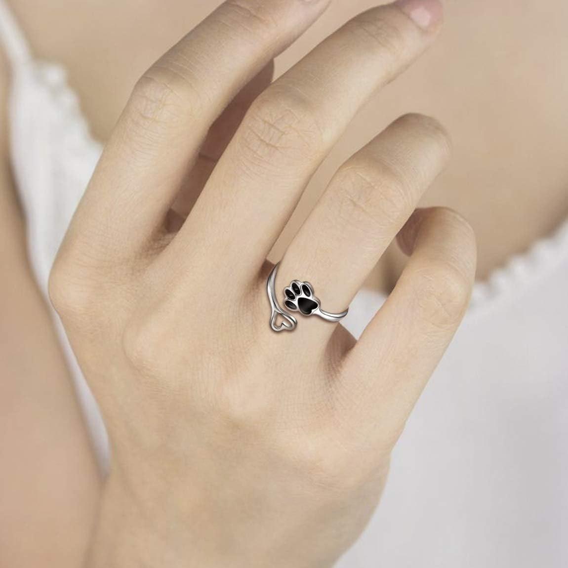 Handcrafted Paw & Heart Ring – Adjustable 925 Sterling Silver - emmy-rae-jewels.com
