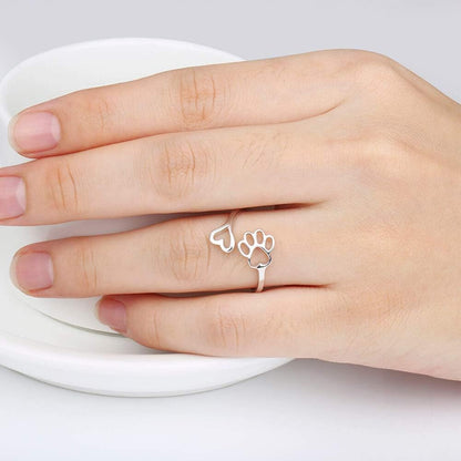 Handcrafted Paw & Heart Ring – Adjustable 925 Sterling Silver - emmy-rae-jewels.com