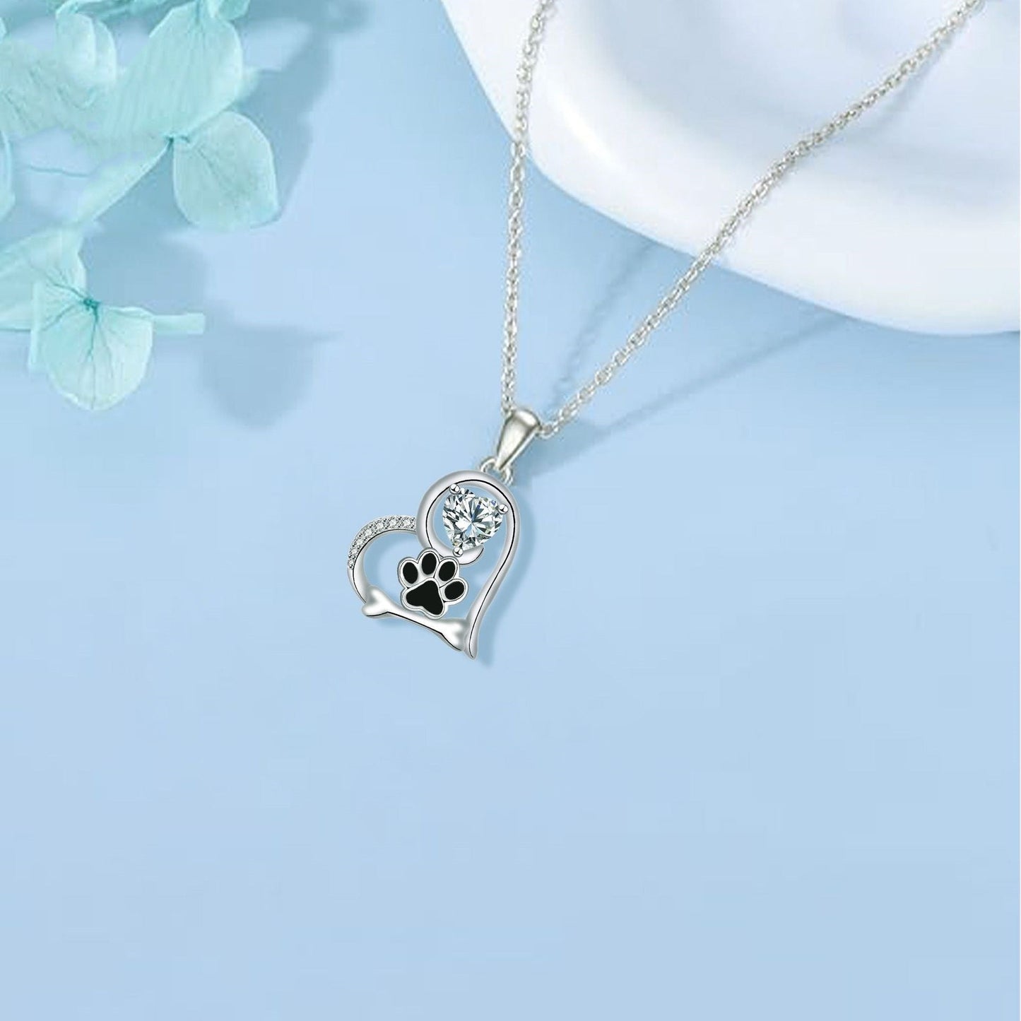 Handcrafted Dog Paw Print and Bone Necklace with Zirconia - emmy-rae-jewels.com