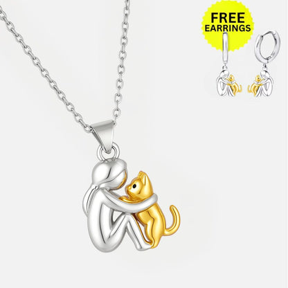 Cat Hug Pendant Necklace with Bonus Earrings – Limited Time Offer - emmy-rae-jewels.com
