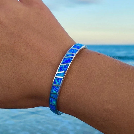 Blue and Silver Opal Bracelet - emmy-rae-jewels.com