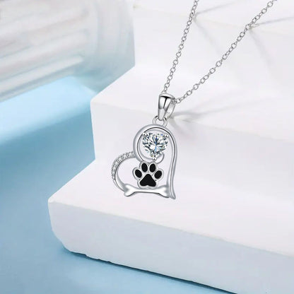 Handcrafted Dog Paw Print and Bone Necklace with Zirconia - emmy-rae-jewels.com