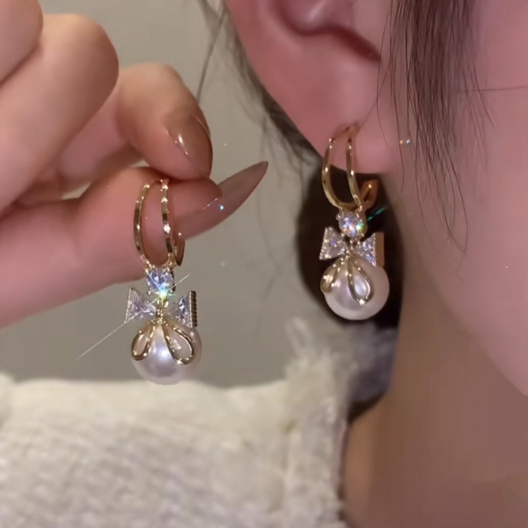 Double Bow Pearl Earrings - emmy-rae-jewels.com