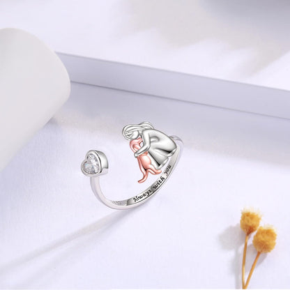 Adjustable Dog Ring in 925 Sterling Silver – “Always in My Heart” with Zirconia - emmy-rae-jewels.com