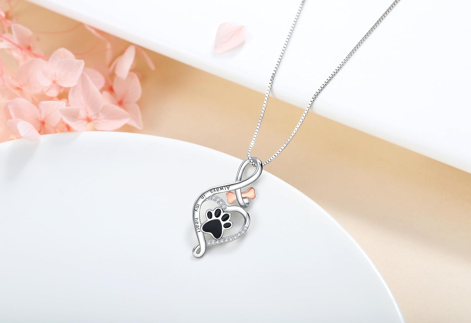 Lucky Paw Necklace with Heart, Bone & Infinity – “Always in My Heart” Pendant - emmy-rae-jewels.com