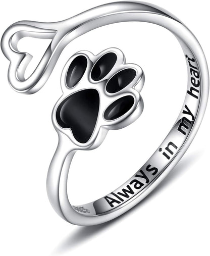 Handcrafted Paw & Heart Ring – Adjustable 925 Sterling Silver - emmy-rae-jewels.com