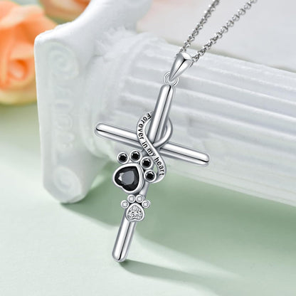 925 Sterling Silver Paw & Cross Necklace - emmy-rae-jewels.com
