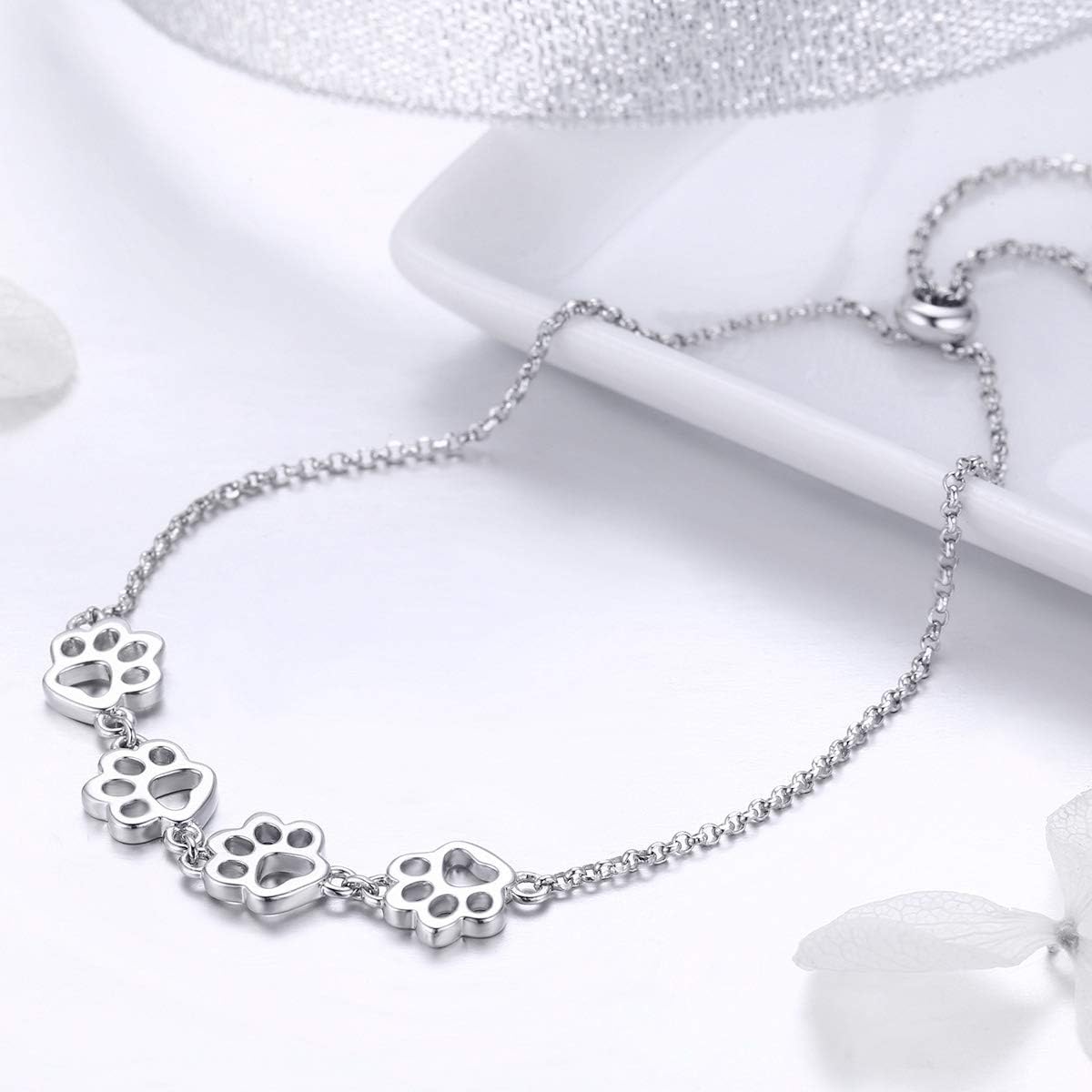 Sterling Silver Paw Print Bracelet – Adjustable Fit - emmy-rae-jewels.com