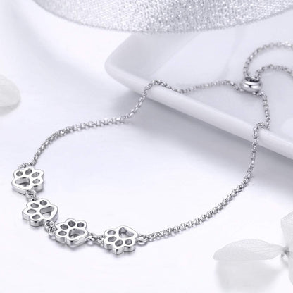Sterling Silver Paw Print Bracelet – Adjustable Fit - emmy-rae-jewels.com