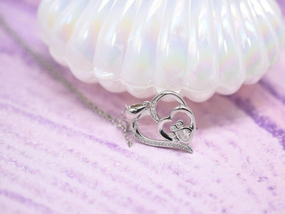 Sterling Silver Paw & Heart Necklace with Zirconia - emmy-rae-jewels.com