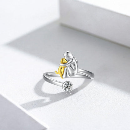 925 Sterling Silver Dog Ring wit Zirconia – Adjustable & Handmade - emmy-rae-jewels.com