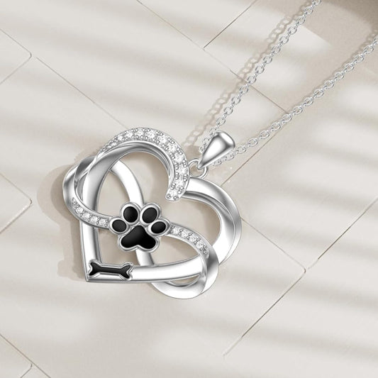 Infinity Heart & Paw Necklace in 925 Sterling Silver with Zirconia - emmy-rae-jewels.com