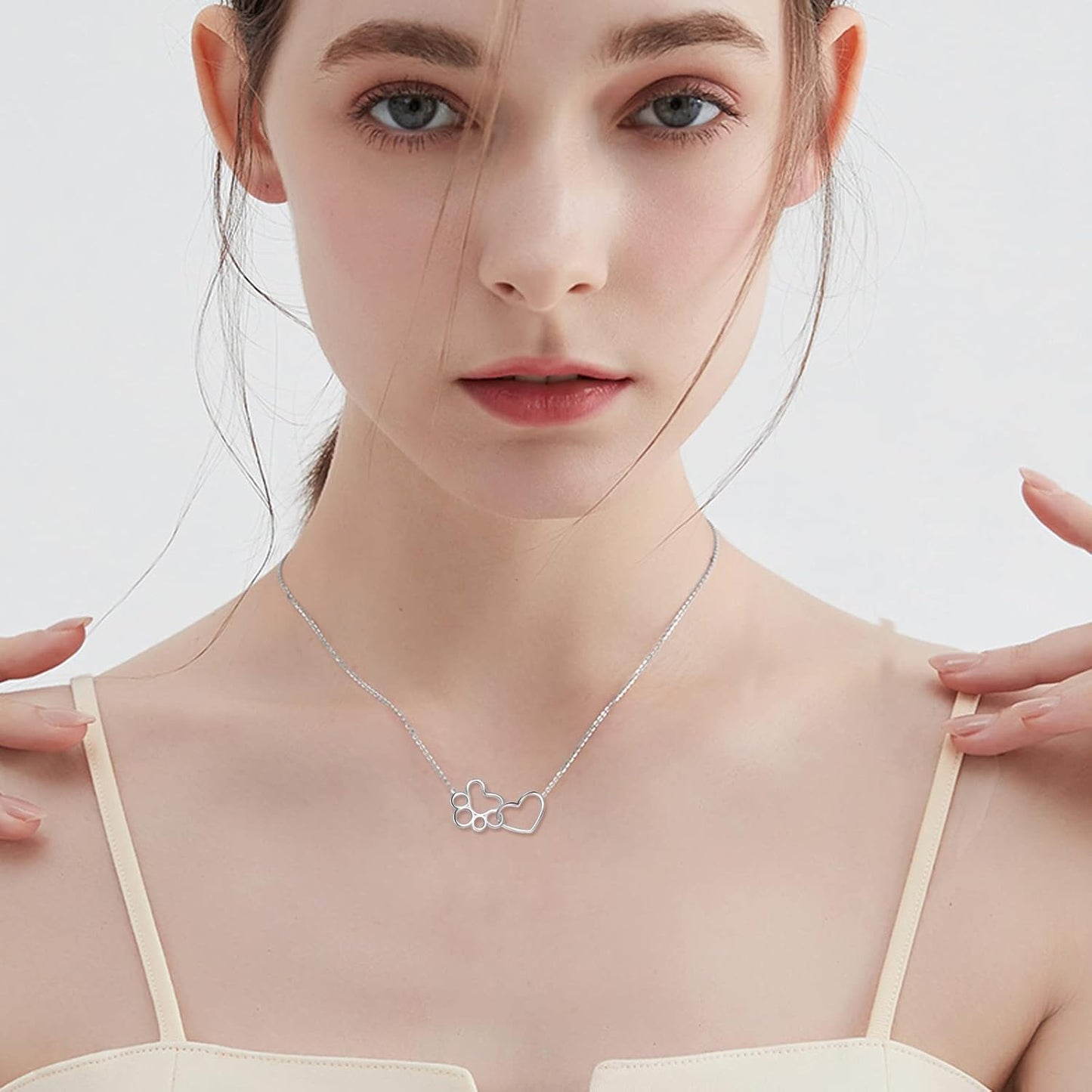 Sterling Silver Paw Print Necklace – Heart Crystal Pendant - emmy-rae-jewels.com