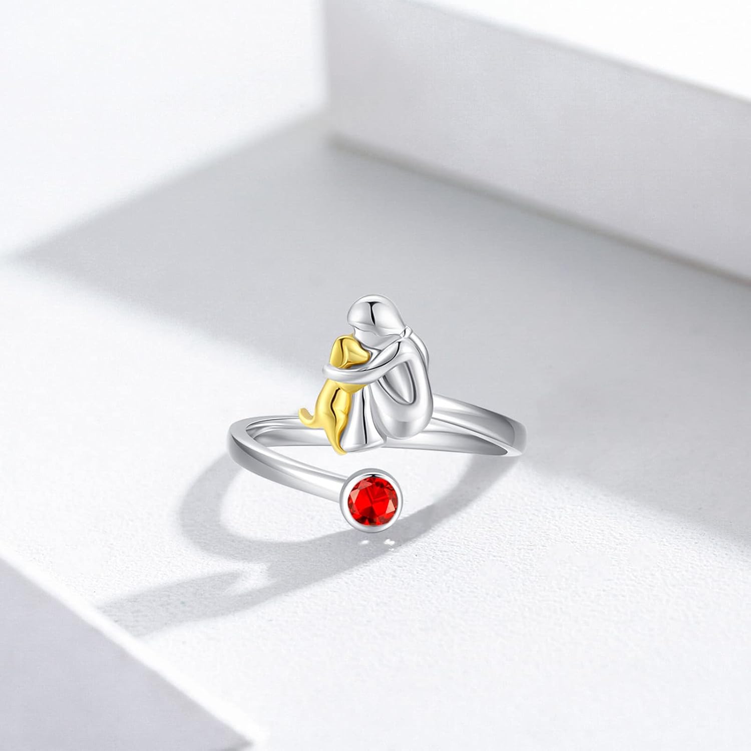 Sterling Silver Dog & Girl Ring – Adjustable and Symbolic - emmy-rae-jewels.com