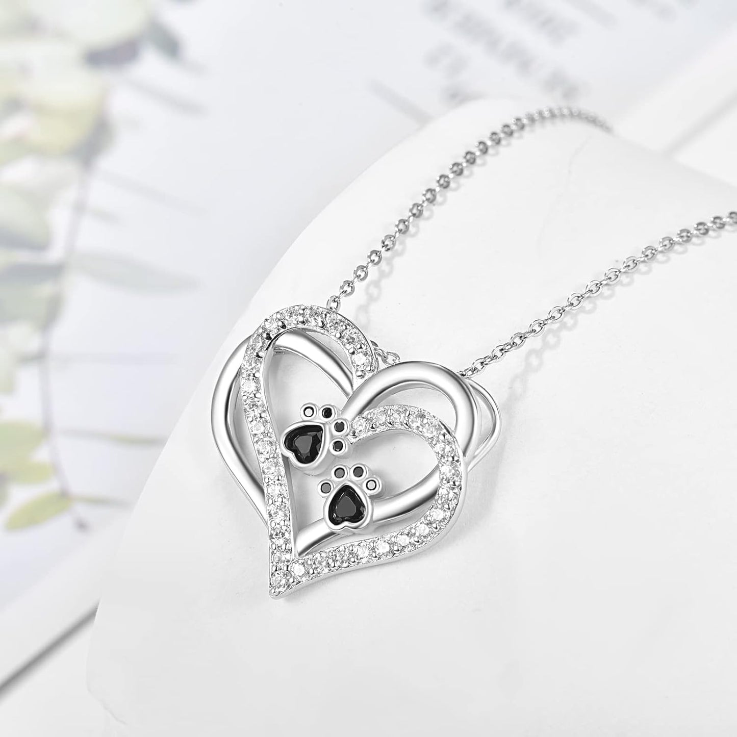 Dog Paw Heart Necklace with Zirconia - emmy-rae-jewels.com