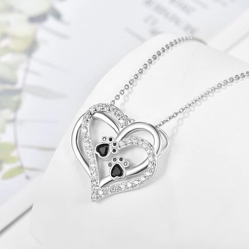 Dog Paw Heart Necklace with Zirconia - emmy-rae-jewels.com