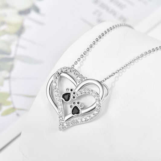 Dog Paw Heart Necklace with Zirconia - emmy-rae-jewels.com