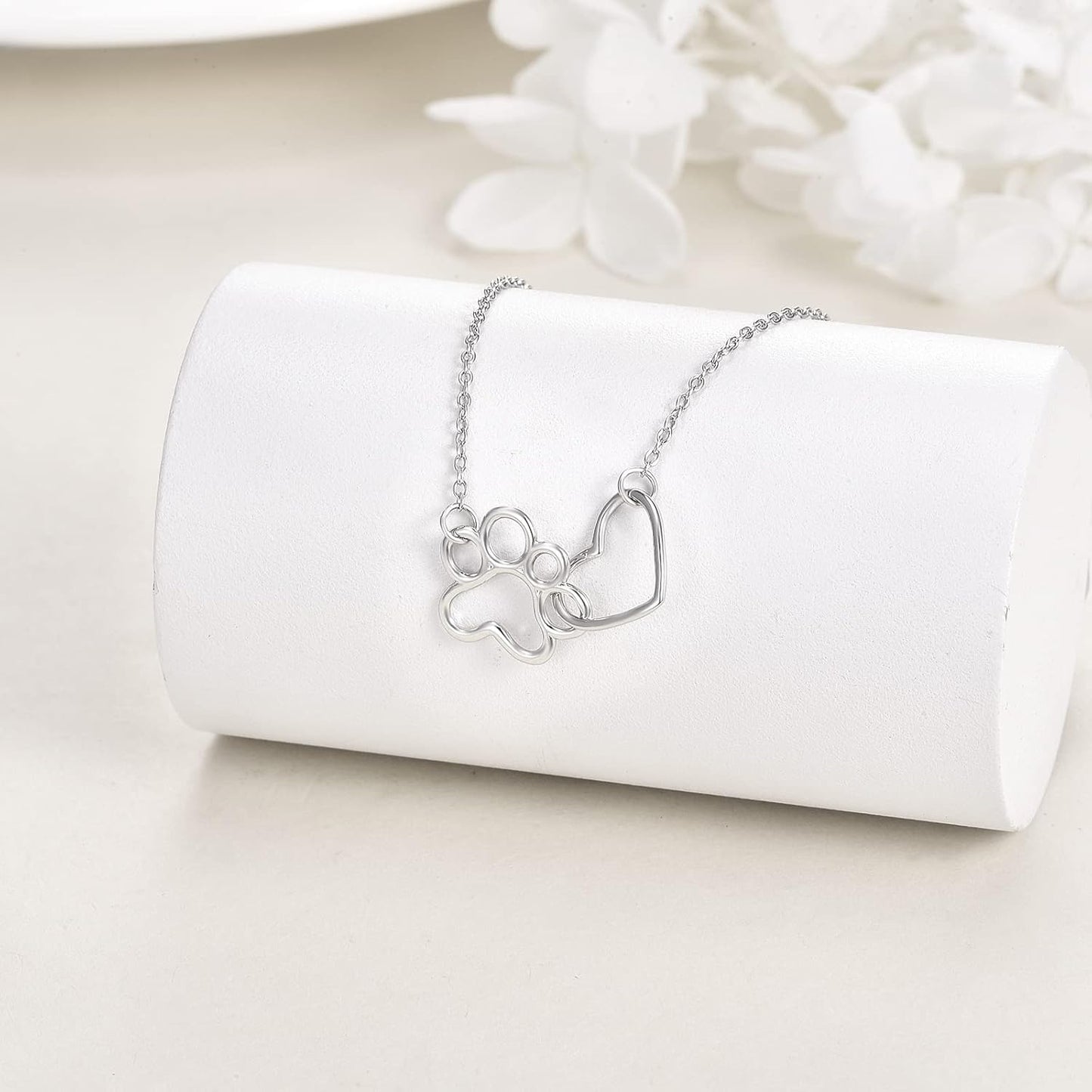 Sterling Silver Paw Print Necklace – Heart Crystal Pendant - emmy-rae-jewels.com