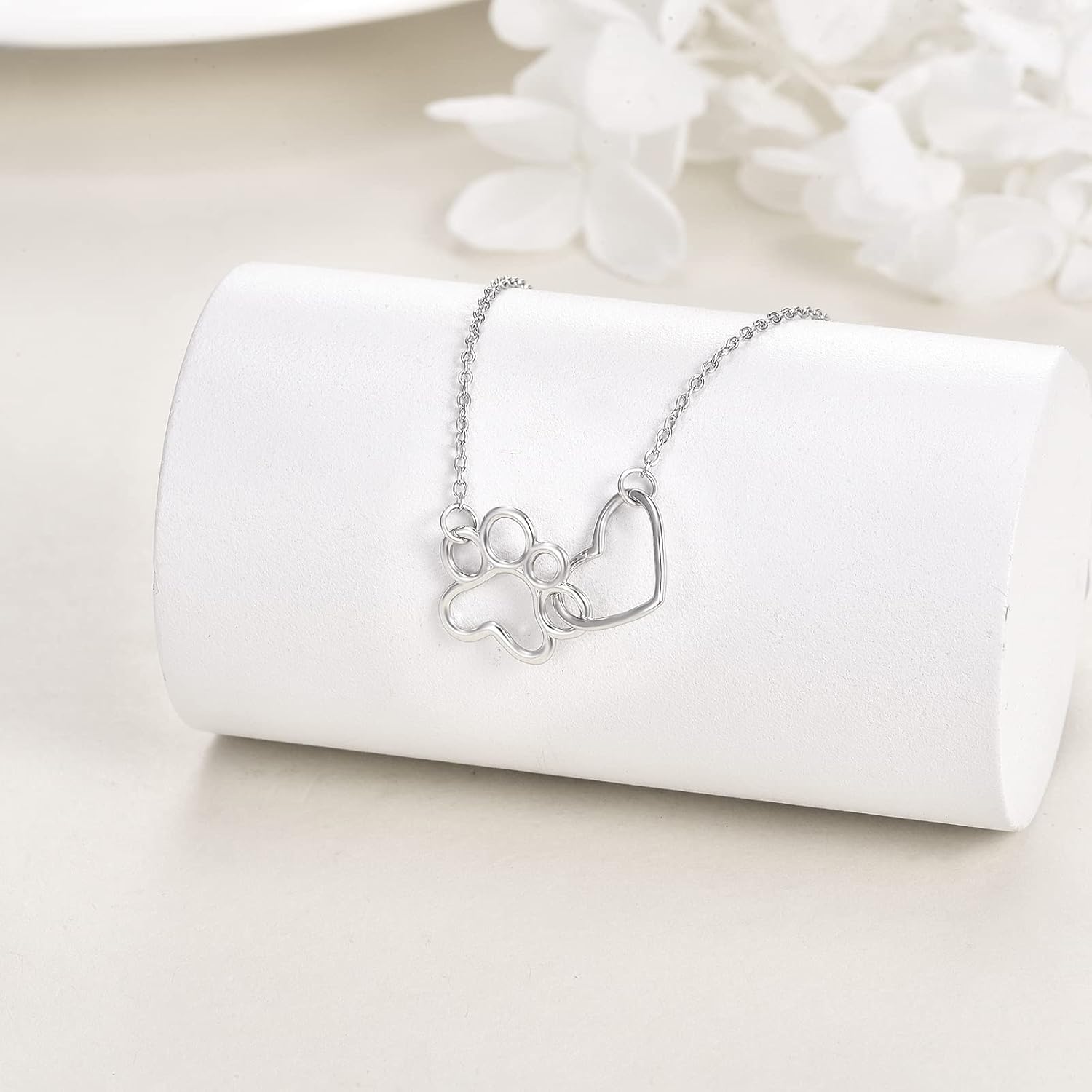 Sterling Silver Paw Print Necklace – Heart Crystal Pendant - emmy-rae-jewels.com